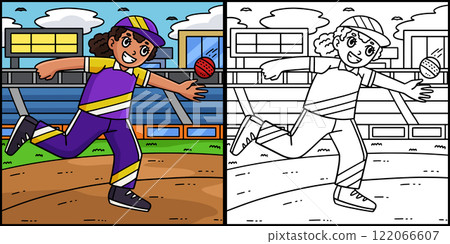 Cricket Female Fielder Catching Ball Illustration  122066607