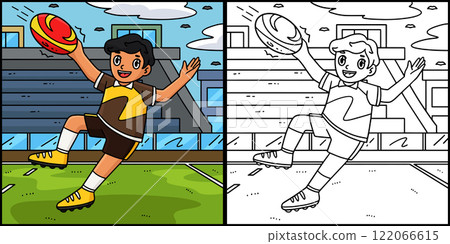 Rugby Player Catching Ball Coloring Illustration 122066615