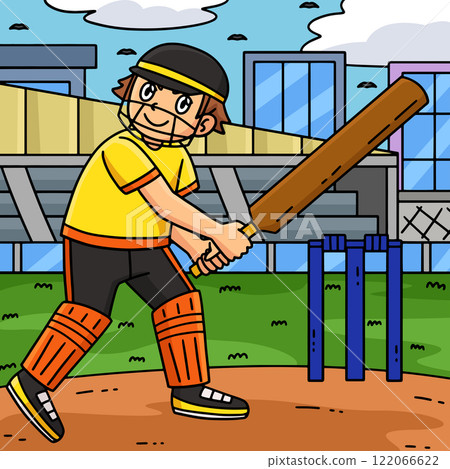 Cricket Striker Getting Ready Colored Cartoon Cricket Striker Getting Ready Colored Cartoon 122066622
