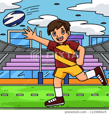 Rugby Player Chasing the Ball Colored Cartoon Rugby Player Chasing the Ball Colored Cartoon 122066624