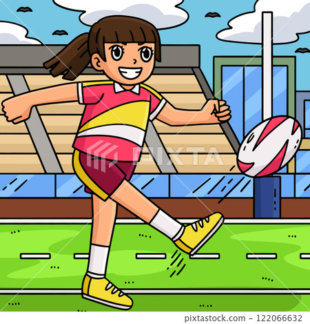 Female Rugby Female Kicking Ball Colored Cartoon Female Rugby Female Kicking Ball Colored Cartoon 122066632