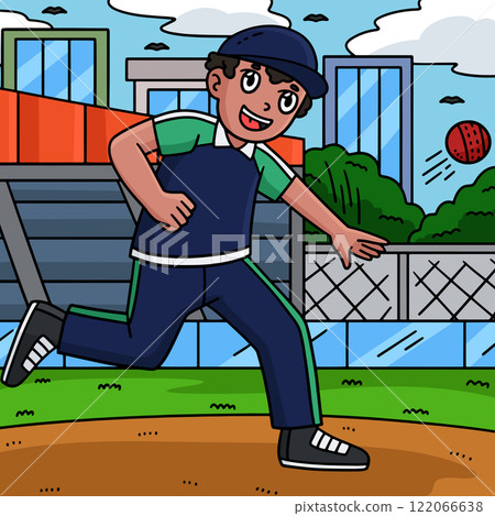Cricket Fielder Throwing the Ball Back Colored  122066638