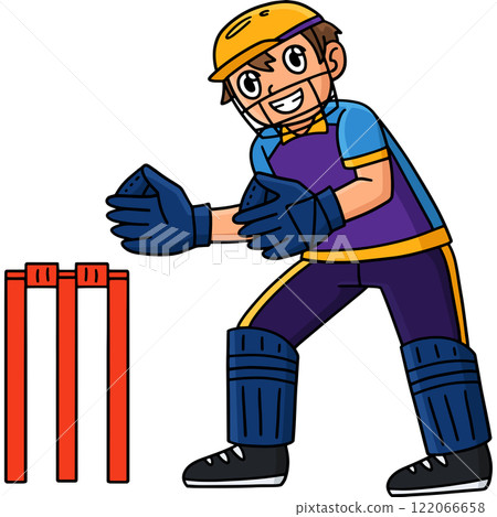 Cricket Wicketkeeper Crouching Cartoon Clipart 122066658