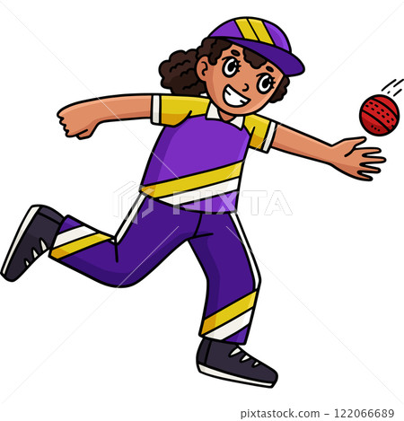 Cricket Female Fielder Catching the Ball Clipart 122066689
