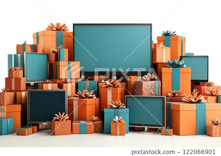 A pile of presents and a television set A pile of presents and a television set 122066901