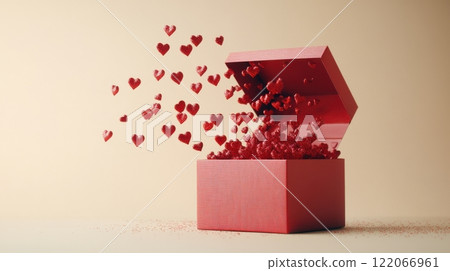 A red box with hearts flying out of it 122066961
