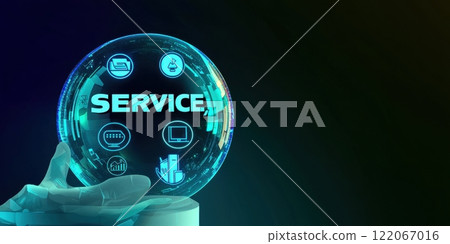 Innovative service solutions digital sphere infographic virtual environment eye-level view future concepts 122067016