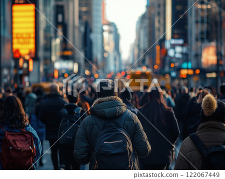 crowd of people walking on city street crowd of people walking on city street 122067449