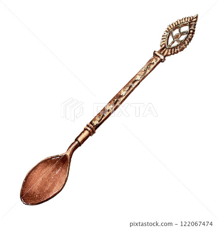 Hand drawing illustration of beautiful bronze spoon 122067474