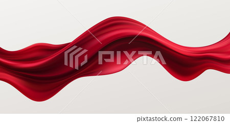 Red Silk Fabric Ribbon Wave Pleat Flying Isolated on White Background Red Silk Fabric Ribbon Wave Pleat Flying Isolated on White Background 122067810