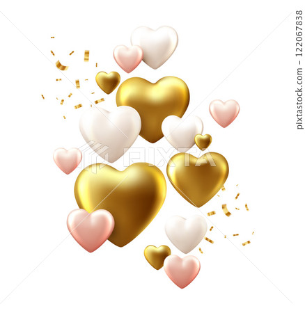 Valentines Day Greeting with Gold and Pink Heart Decorations. Celebrate love and affection with this stylish Valentines card featuring golden and pink hearts. Vector illustration Valentines Day Greeting with Gold and Pink Heart Decorations. Celebrate love and affection with this stylish Valentines card featuring golden and pink hearts. Vector illustration 122067838