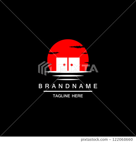 Creative house and moon logo design vector 122068660