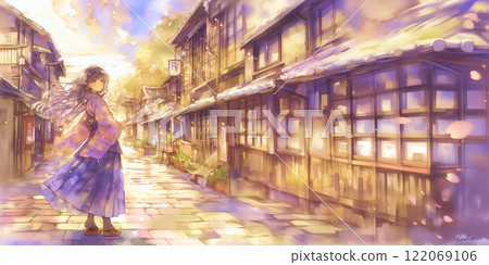 一個來自古城的女孩。女士。水彩。插圖。插圖。 一個來自古城的女孩。女士。水彩。插圖。插圖。 122069106