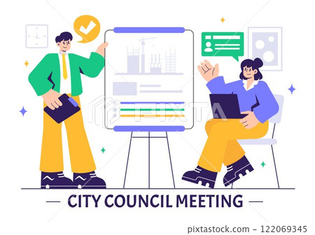 City Council Meeting Vector Illustration Featuring an Effective Business Team, Employees Collaborating, and Brainstorming for Critical Negotiations City Council Meeting Vector Illustration Featuring an Effective Business Team, Employees Collaborating, and Brainstorming for Critical Negotiations 122069345