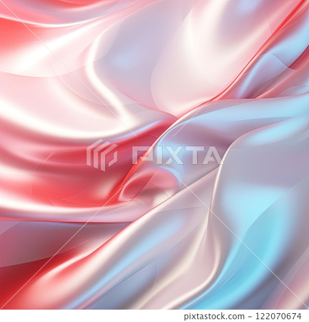 Flowing satin fabric in soft shades of red and white with a subtle glossy finish. 122070674