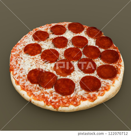 Pepperoni Pizza with Mozzarella Cheese 3D illustration render Pepperoni Pizza with Mozzarella Cheese 3D illustration render 122070712