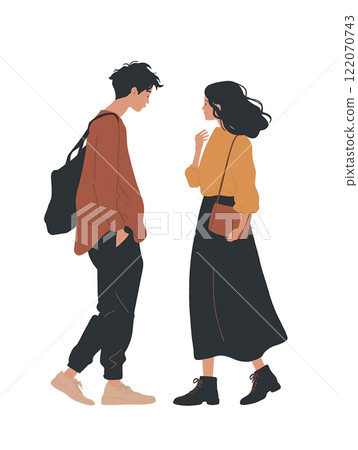 Illustration of two men and women talking face to face 122070743
