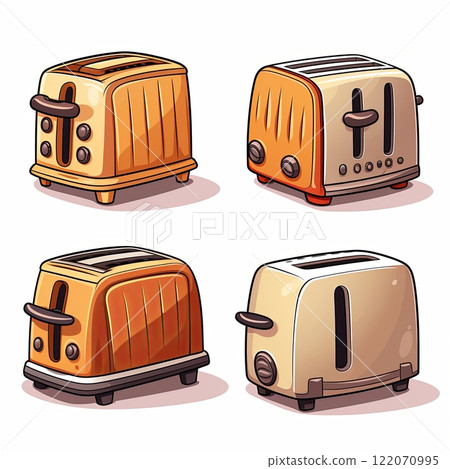 Collection of Vintage and Retro Toasters from Various Eras Isolated on White Background for Display 122070995
