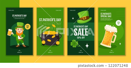 St. Patrick's Day Illustration Templates for Social Media Stories in Flat Cartoon Style 122071248