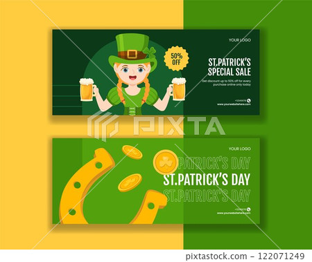 St. Patrick's Day Horizontal Banner Graphics with Hand-Drawn Cartoon Designs St. Patrick's Day Horizontal Banner Graphics with Hand-Drawn Cartoon Designs 122071249