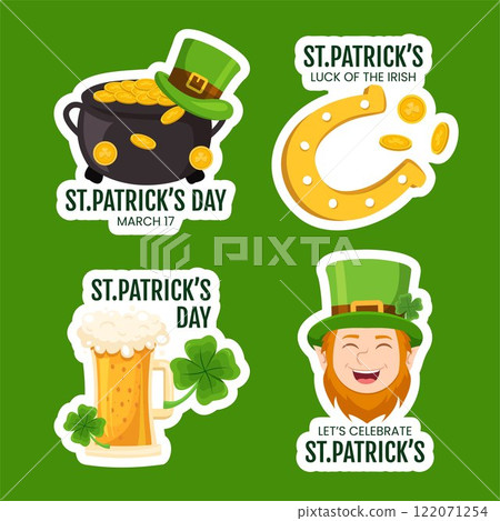 St. Patrick's Day Illustration Label Templates in Flat Cartoon Hand-Drawn Style 122071254