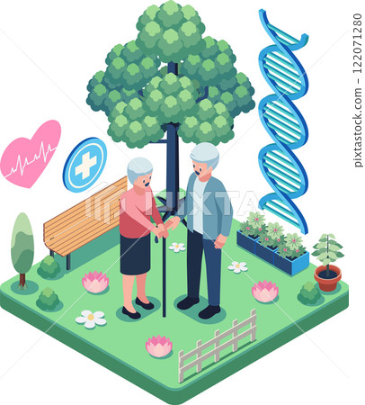 Isometric Active Elderly Person with Longevity Symbol Isometric Active Elderly Person with Longevity Symbol 122071280