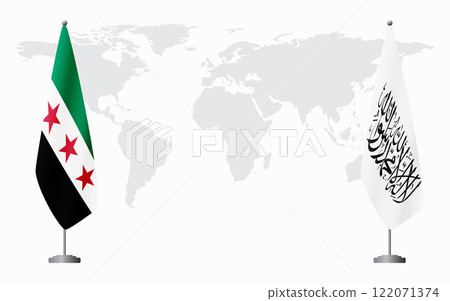 Syrian Revolution and Afghanistan flags for official meeting 122071374