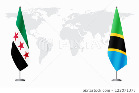 Syrian Revolution and Tanzania flags for official meeting Syrian Revolution and Tanzania flags for official meeting 122071375