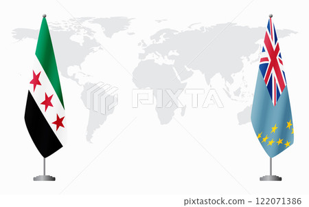 Syrian Revolution and Tuvalu flags for official meeting Syrian Revolution and Tuvalu flags for official meeting 122071386