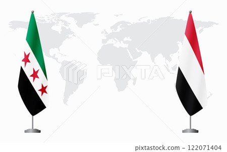 Syrian Revolution and Yemen flags for official meeting Syrian Revolution and Yemen flags for official meeting 122071404