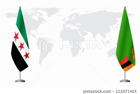 Syrian Revolution and Zambia flags for official meeting Syrian Revolution and Zambia flags for official meeting 122071405