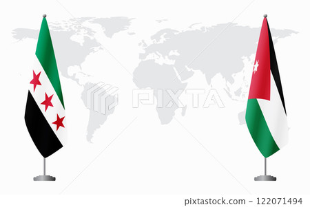Syrian Revolution and Jordan flags for official meeting Syrian Revolution and Jordan flags for official meeting 122071494