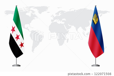 Syrian Revolution and Liechtenstein flags for official meeting Syrian Revolution and Liechtenstein flags for official meeting 122071508
