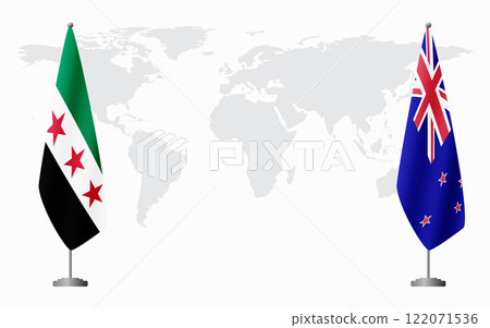 Syrian Revolution and New Zealand flags for official meeting Syrian Revolution and New Zealand flags for official meeting 122071536