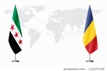Syrian Revolution and Romania flags for official meeting 122071558