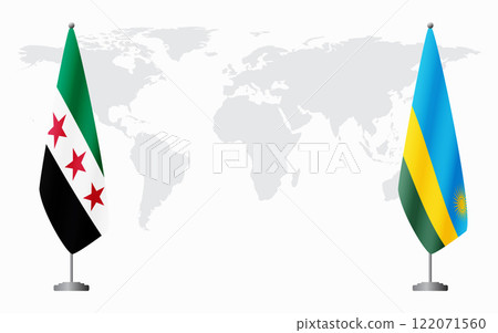 Syrian Revolution and Rwanda flags for official meeting 122071560
