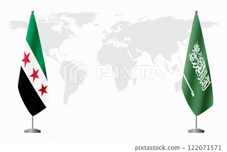 Syrian Revolution and Saudi Arabia flags for official meeting Syrian Revolution and Saudi Arabia flags for official meeting 122071571