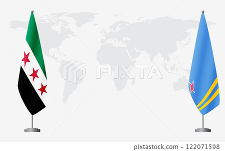 Syrian Revolution and Aruba flags for official meeting Syrian Revolution and Aruba flags for official meeting 122071598