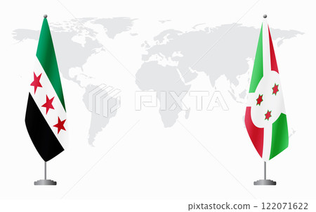 Syrian Revolution and Burundi flags for official meeting Syrian Revolution and Burundi flags for official meeting 122071622