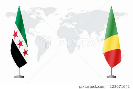 Syrian Revolution and Congo-Brazzaville flags for official meeting Syrian Revolution and Congo-Brazzaville flags for official meeting 122071641