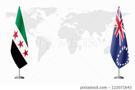 Syrian Revolution and Cook Islands flags for official meeting Syrian Revolution and Cook Islands flags for official meeting 122071643