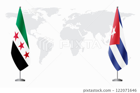 Syrian Revolution and Cuba flags for official meeting Syrian Revolution and Cuba flags for official meeting 122071646