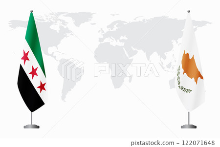 Syrian Revolution and Republic of Cyprus flags for official meeting Syrian Revolution and Republic of Cyprus flags for official meeting 122071648