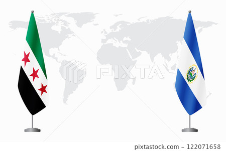 Syrian Revolution and El Salvador flags for official meeting Syrian Revolution and El Salvador flags for official meeting 122071658
