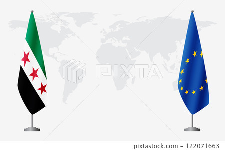 Syrian Revolution and EU flags for official meeting 122071663