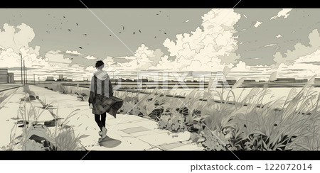 一個走自己路的男孩。水彩。插圖。插圖。 122072014