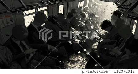 從不想上班的人的角度來看一列擁擠的火車。水彩。插圖。插圖。 從不想上班的人的角度來看一列擁擠的火車。水彩。插圖。插圖。 122072015