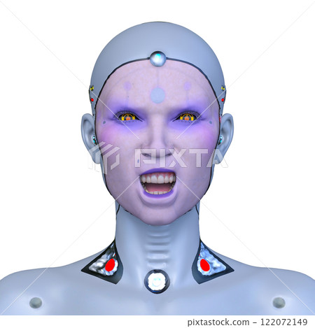 Female cyborg face close-up 122072149