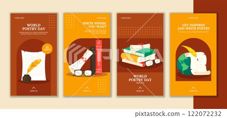 Flat Cartoon Hand-Drawn Templates for World Poetry Day Social Media Stories Flat Cartoon Hand-Drawn Templates for World Poetry Day Social Media Stories 122072232
