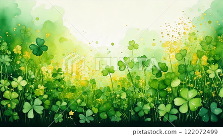 Lush field of clovers with golden accents Lush field of clovers with golden accents 122072499